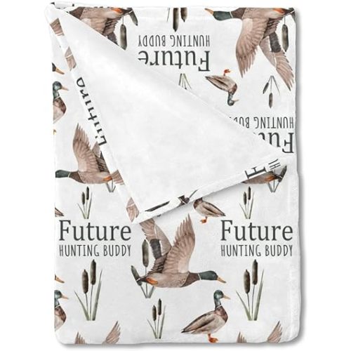HawSkgFub Future Duck Hunting Buddy Baby Blanket Boy Shower Gift, Mallard Hunter Wild Animal Reed Flannel Fleece Nursery Bed Swaddle, Soft Lightweight Newborn Toddler Infant Kid Crib Bedding 30 x 40