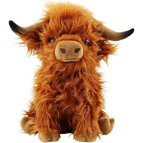 Stuffed Animals Highland Cows Cute Stuff Fluffy Cattle Dolls Skeleton Toys Figure Pillows Birthday Presents for Baby Kids Girls Boys Toddler Preschool Realistic Plush Décor (11 inches,Brown)