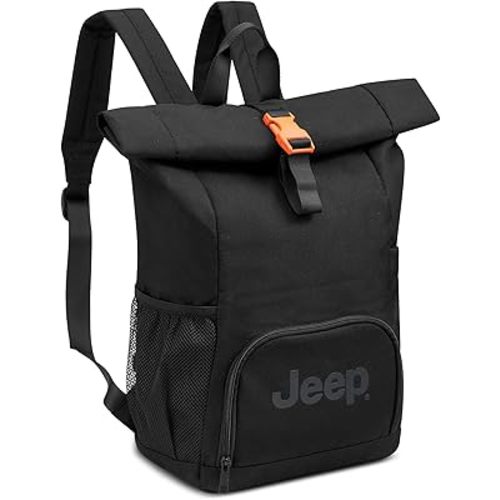 Jeep JS016D Rolltop Travel Backpack, Black, 17" Laptop
