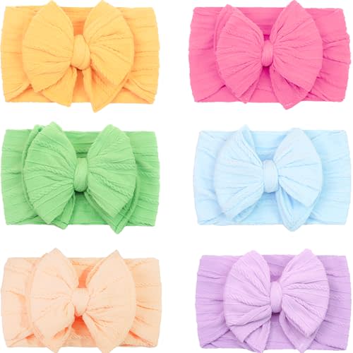CÉLLOT 6 Pcs Super Stretchy Soft Handmade Headbands with Double Bows Head Wrap Nylon Hair Accessories For Newborn Baby Girls Infant Toddlers Kids(Green)
