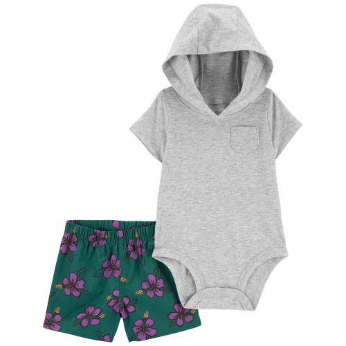 Baby 2-Piece Hooded Bodysuit & Floral Short Set - Carter's | Carter's