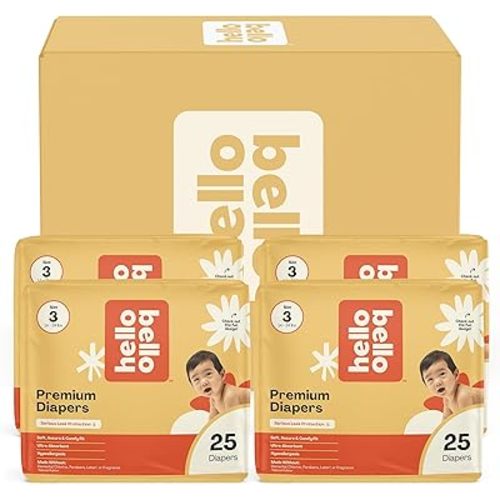Hello Bello Diapers, Size 3 (14-24 lbs) Flower Child, 100 Count Value Pack of Premium Disposable Baby Diapers, Hypoallergenic with Soft, Cloth-Like Feel