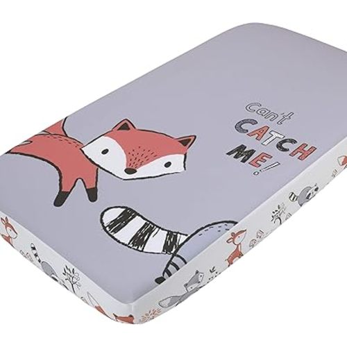 Little Love By Nojo Lil Fox, Grey, Orange, White "Cant Catch Me!" Photo Op Fitted Crib Sheet, Orange, Grey, White, Charcoal
