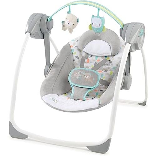 Ingenuity Comfort 2 Go Compact Portable 6-Speed Cushioned Baby Swing with Music, Folds Easy, 0-9 Months 6-20 lbs (Fanciful Forest)