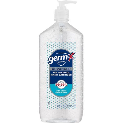 Germ-X Advanced Hand Sanitizer, Non-Drying Moisturizing Clear Gel, Instant and No Rinse Formula, Large Family Size Pump Bottle, Back to School Supplies, 34 Fl Oz (1 Liter)