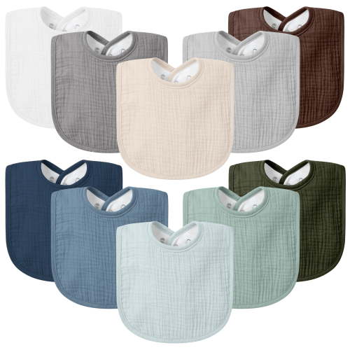 10-Pack Muslin Baby Bibs for Boys & Girls, Soft Cotton Absorbent Bandana Drool Bibs for Drooling & Teething