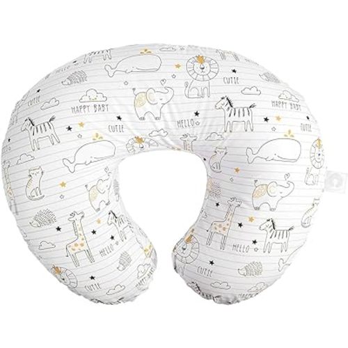 Boppy Original Nursing Pillow, White and Gold Notebook, Ergonomic Nursing Essentials for Bottle and Breastfeeding, Firm Fiber Fill, with Removable Pillow Cover, Machine Washable