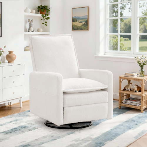 Korser Manual Swivel Rocker Recliner Chair with Side Pockets Nursery Glider Recliner for Living Room, Nursery, Beige