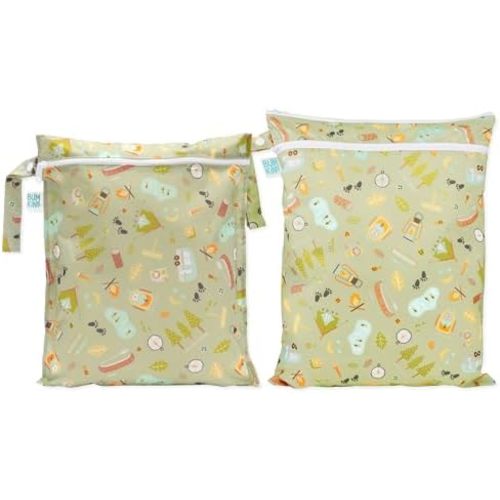 Bumkins - Waterproof Wet and Wetdry Bags - For Beach, Baby, Travel, Swim Suit, Cloth Diapers, Pump Parts, Pool, Gym, Toiletries - Reusable & Easy to Clean - Camp Gear Green