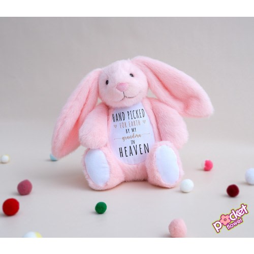 Hand Picked For Earth By My <Custom Name> In Heaven Teddy | Bunny, Pregnancy Announcement | Baby Shower Outfit | Grandma New Born Baby Gift.