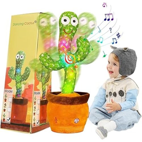 LUKETURE Dancing Cactus, Talking Singing Cactus Mimicking Toy, Repeating and Recording What You Say, Dancing Talking Baby Toys, with LED, Repeat, Dance, Sing, Record