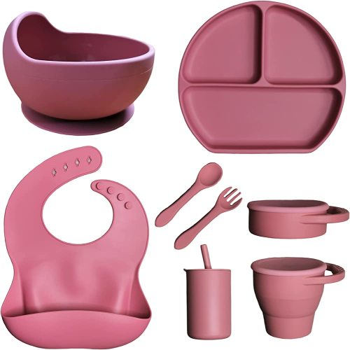 Safe and Mess-Free 8-Piece Baby-Led Weaning Feeding Set - Suction Plates, Bowls, Bib, Straw Cup, Fork, and Spoon - Ideal for 6-12 Months - Make Baby's Mealtime Easy and Fun!
