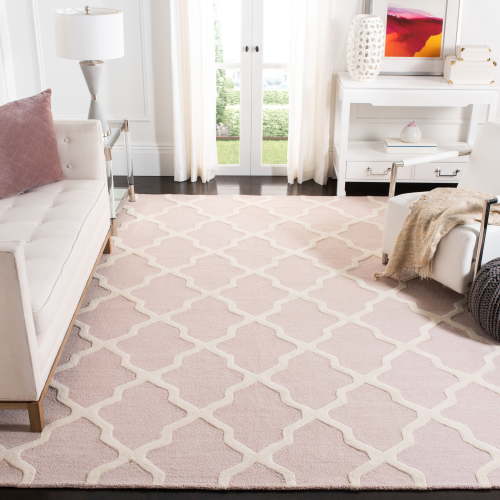 SAFAVIEH Cambridge Liam Geometric Wool Area Rug, Light Pink/Ivory, 7'6" x 9'6"