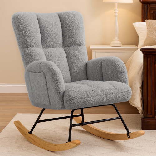 CloudRest Pro Oversized Nursery Rocking Chair, Cozy Accent Chair for Nursery/Bedroom/Living Room, Gray