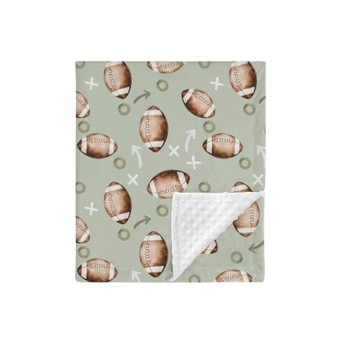 HawSkgFub Football American Sport Mink Baby Blankets with Dotted Backing Boys Shower Gift, Green Game Match Watching Double Layer Nursery Swaddle, Soft Newborn Infant Toddler Bed Crib Bedding 30 x 40