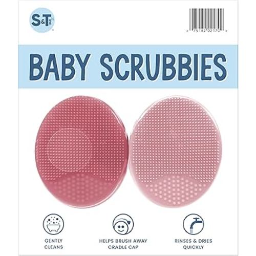 S&T INC. Exfoliating and Massaging Cradle Cap Bath Brushes for Baby, Silicone - 2 Inch x 2.5 Inch, Pink, 2 Pack