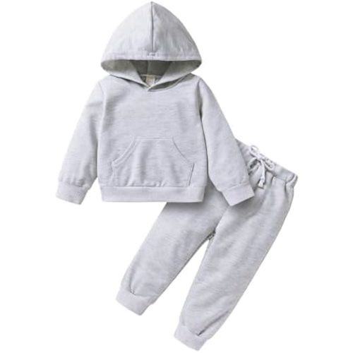 Happy Town Baby Fall Outfits for Girl Boy Long Sleeve Hoodie Top and Long Sweatpants Set Toddler Sweatsuit