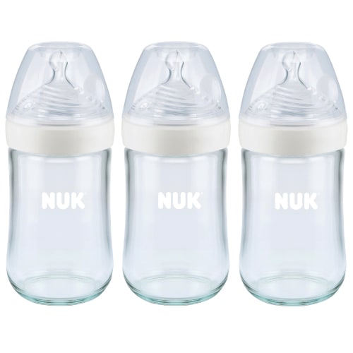 NUK Simply Natural Glass Bottles, 8 oz, 3 Pack, Clear