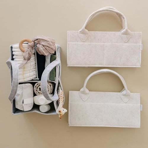 PUTSKA Baby Diaper Caddy Organizer - Nursery Storage Basket for Diaper Station, Baby Basket Shower List and Registry Gift Must-Haves, Newborn Essentials, Nursery Decor for Boy or Girl - Grey, Regular