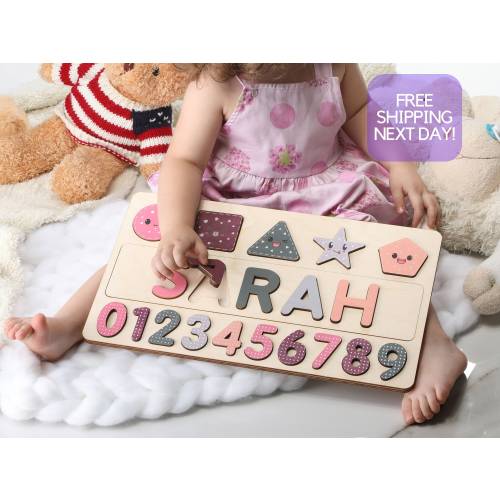 Personalized Name Puzzle W/Numbers | New Christmas Gifts for Kids Wooden Toys Baby Shower Custom Toddler Toys First Birthday 1st Baby Gift