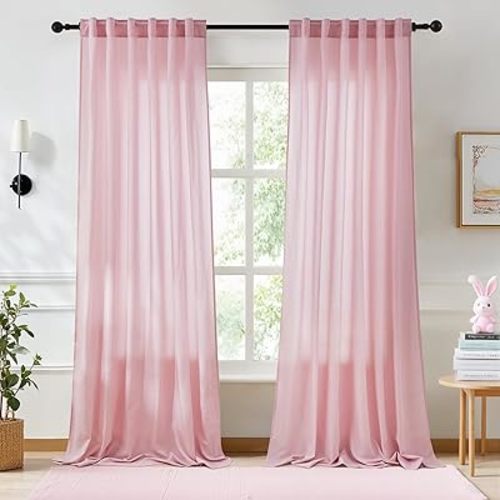 NICETOWN Pink Sheer Curtains 96 inches Long 2 Panels, Non-See-Through Privacy Rod Pocket & Back Tab Light Filtering Window Treatments Elegant for Living Room/Bedroom, W52 x L96