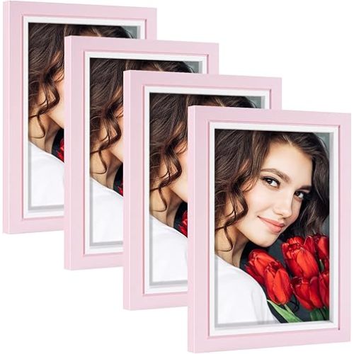 LBECUA 4x6 Picture Frame Set of 4, Pink Picture Frames with HD Plexiglass Display Photo 4x6, Horizontal and Vertical for Wall and Tabletop
