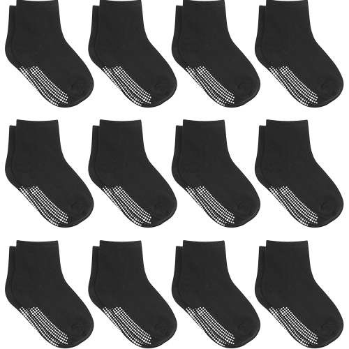 Debra Weitzner Non-Slip Toddler Socks With Grips for Baby Boys and Girls - Anti-Slip Crew Socks for Infant's and Kids, 12 Pairs