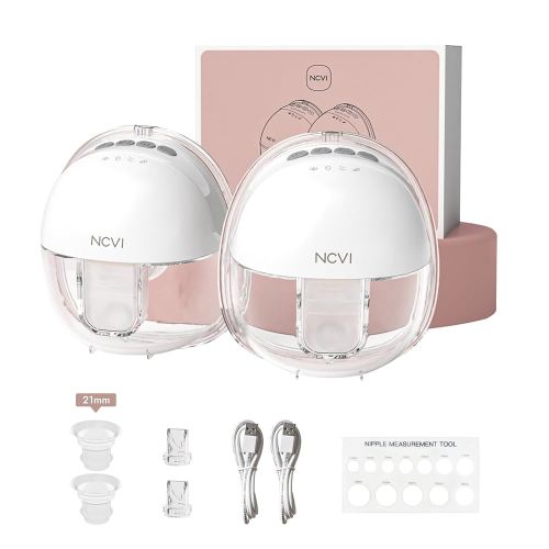 NCVI Hands Free Breast Pump 8111, Wearable Breastfeeding Pump, Electric Portable Pump with 4 Modes & 9 Levels, Strong Suction & Ultra Quite, Rechargeable Wireless Milk Pump, 21/24mm Flanges, 2 Pack