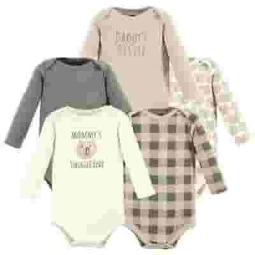 Newborn Cotton Long-Sleeve Bodysuits, Snuggle Bear 5 Pack