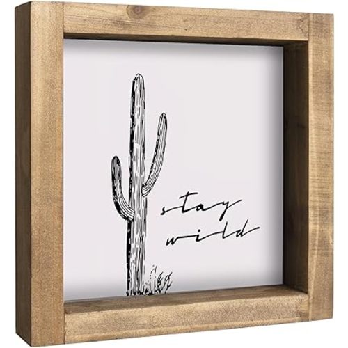 flangairy Western Wall Decor, Cactus Wall Art, Wood Southwest Desert Sign, Southwestern Living Room Aztec Home Farmhouse Table Desk Shelf Boho Decorations