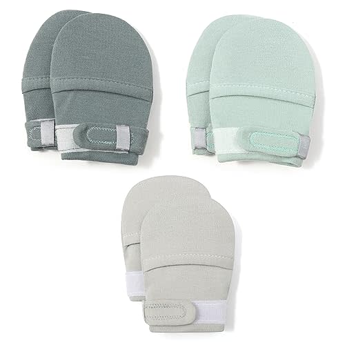 HAPIU Baby No Scratch Mittens Stay On, 100% Cotton Breathable, Adjustable Infant Gloves for Boys Girls, Newborn - 12 M