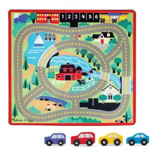 Melissa & Doug Round the Town Road Rug and Car Activity Play Set With 4 Wooden Cars: Skid-Resistant Kids Playroom Mat