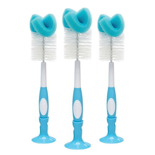 Dr. Brown's Baby Bottle Cleaning Brush with Sponge and Scrubber - Blue - 3-Pack 3 Pack, Blue Bottle Brush