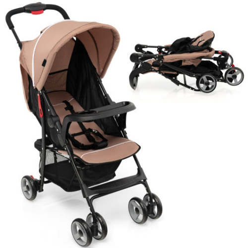 Toddler Travel Stroller for Airplane With Canopy and Adjustable Backrest-Coffee