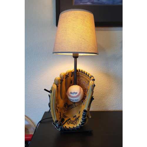 Rawlings Leather Baseball glove and a Rawlings baseball table top lamp