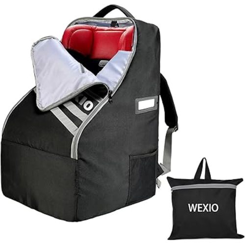 360°Thick Padded Car Seat Travel Bag for Airplane,Waterproof Car Seat Bags for Air Travel,Heavy Duty Carseat Backpack for Nuna Graco Diono Clek Cosco & Base 18.5"X18.5"X29",Medium Size