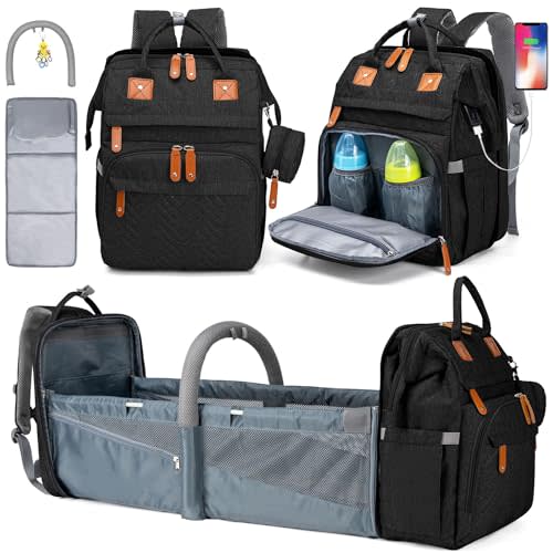 KABAQOO Diaper Bag Backpack, Large Baby Diaper Bags for Boys Girls, Baby Bag with USB Charging Port, Multifunction Waterproof Travel Back Pack for Moms Dads, Black-2s