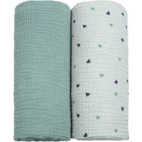 lulumoon Muslin Swaddle Blanket Baby Receiving Blankets Neutral, 2 Pack, Sage
