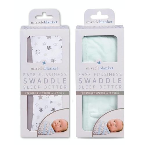 Miracle Blanket Swaddle Wrap Bundle - Boy, Girl, or Neutral Receiving Baby Blanket - Soft, Wearable Sleep Sack Essential for Newborns and Infants (Gray Stars & Mint)