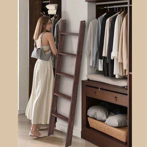 LEDREM Blanket Ladder for the Living Room, 5-Tier Ladder Shelf, Ladder Rack for Storage and Decor, Maroon Brown