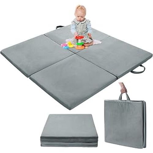 HOMBYS 50x50 Memory Foam Play Mat for Playpen,Fodable Thick 1" Thick Baby Play Mat for Floor,Padded Play Mat with Non-Slip Backing,Soft Tummy Time Mat,Baby Crawling Mat for Toddlers,Playmate for Baby