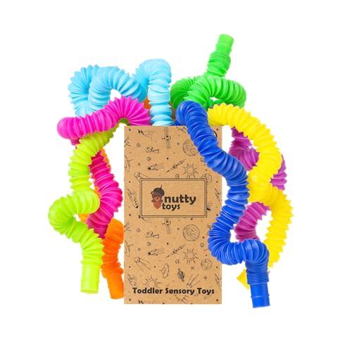 Nutty Toys Mini Pop Tubes - Sensory Toys - Endless Creativity & Fun for Kids and Toddlers |8 Pack Small| Connect & Pop! Top ADHD Autism Fidget 2025, Unique Boy & Girl Easter Basket Stuffer Gift Idea