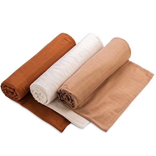 Simka Rose Baby Swaddle Blanket Cotton and Bamboo Muslin Swaddle Blankets Receiving Baby Blanket Boy Newborn Swaddle Muslin Baby Blankets for Boys & Girls Baby Registry Search 47x47 inches (Pack of 3)