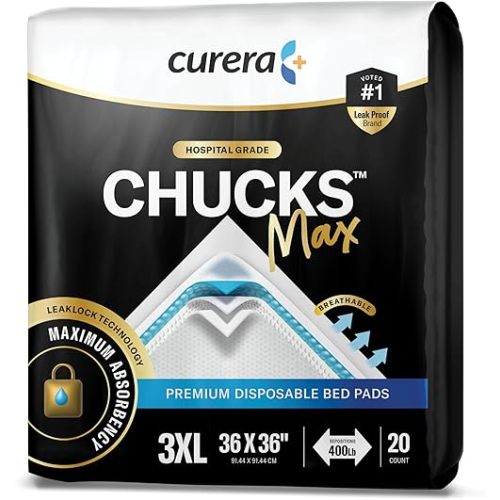 CHUCKS MAX Adult Disposable Bed Pads 3XL (36 x 36"), 400 Lbs. 20 Pads, Package May Vary