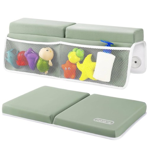 beiens Bath Kneeler and Elbow Rest Pad Set - 1.5'' Comfortable Thick Baby Bath Kneeler Pads, Quick Dry Soft Kneeling Pad for Baby Bath Time, Non-Slip Knee& Arm Support Bathtub Mat with Toys Organizer