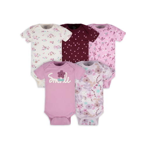 Gerber Baby Girl Short Sleeve Onesies Bodysuits, 5-Pack (Newborn - 12 Months)