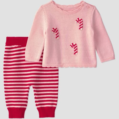 Carter's Just One You® Baby Girls' Christmas Candy Cane Long Sleeve and Striped Pantss Sweater Set - Pink 24M