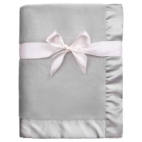 Pro Goleem Fleece Baby Blanket with Satin Trim, 30x40 Inch, Grey