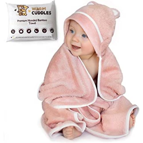 Warm Cuddles Premium Baby Bath Towel - Rayon from Organic Bamboo Hooded Baby Towels - Newborn Baby Towels with Hood - Large Hooded Towel for Newborn Infant Boy Girl (Pink)
