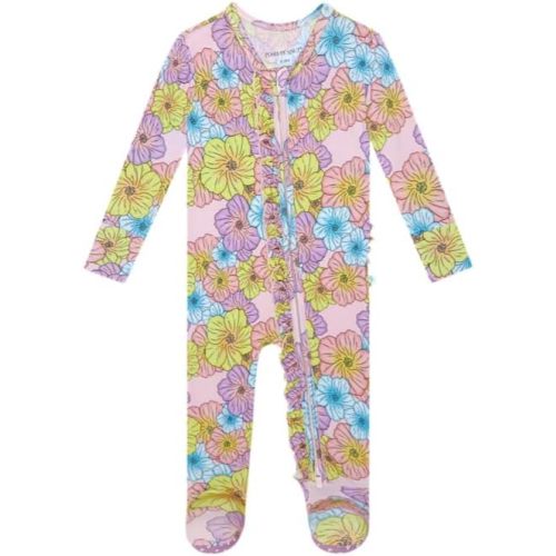 Posh Peanut Footie Pajamas for Baby Girls – Sleepers in Viscose from Bamboo with 2-Way Zipper & Ruffle Trim